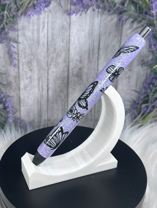 Handmade Butterflies on purple glitter pen with free refill
