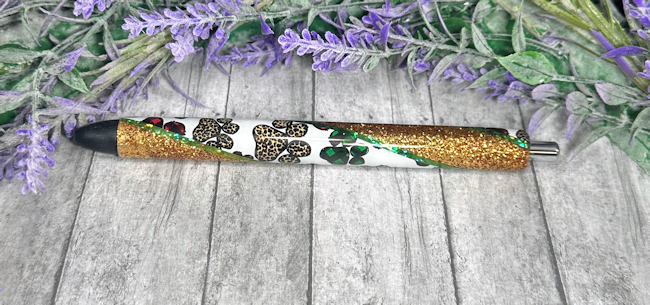 Handmade Christmas Dog Paws on Gold glitter pen with free refill
