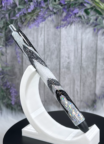 Handmade Black and Silver Geode design glitter pen with free refill