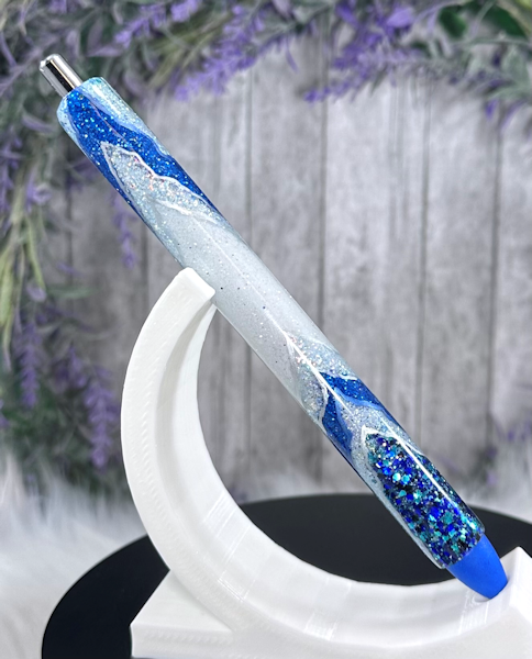 Handmade Blue Geode design glitter pen with free refill
