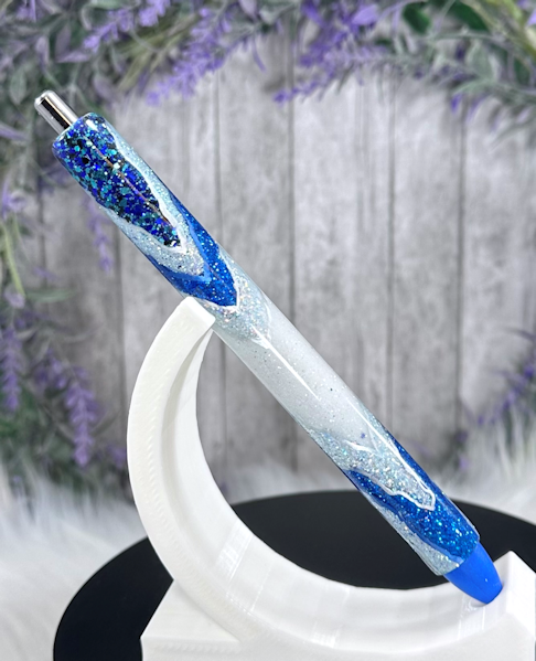 Handmade Blue Geode design glitter pen with free refill