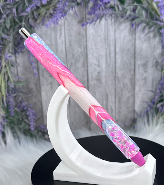 Handmade Pink Geode design glitter pen with free refill