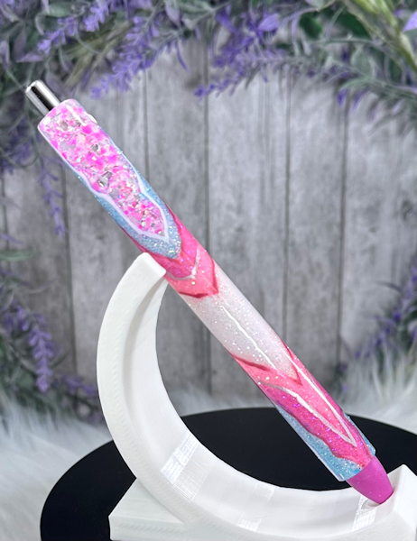 Handmade Pink Geode design glitter pen with free refill