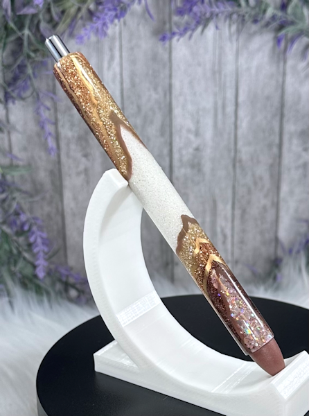 Handmade Brown and Gold Geode design glitter pen with free refill