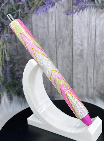 Handmade Pink and Green Geode design glitter pen with free refill