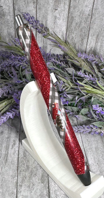 Handmade Christmas Vintage Red Trucks glitter pen with free refill