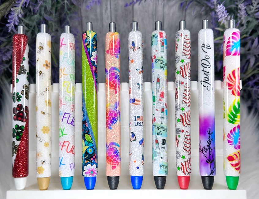 Handmade Daisies on Rainbow glitter pen with free refill