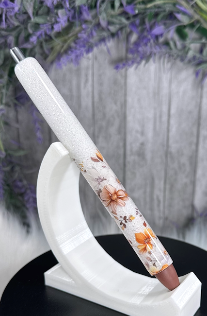 Handmade Brown Flowers glitter pen with free refill