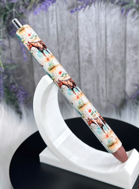 Handmade Western Horses Scene glitter pen with free refill