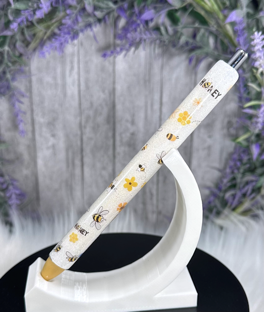 Handmade Miniature Bees and Flowers glitter pen with free refill