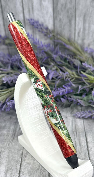 Handmade WInter greenery glitter pen with free refill