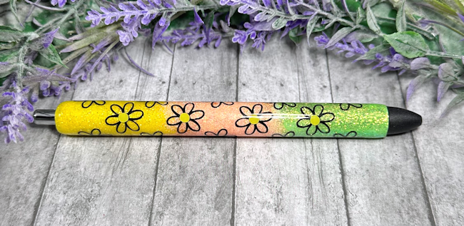 Handmade Daisies on Rainbow glitter pen with free refill