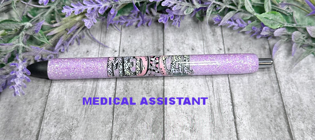 Handmade Medical Assistant on purple glitter pen with free refill