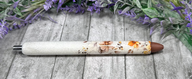 Handmade Brown Flowers glitter pen with free refill