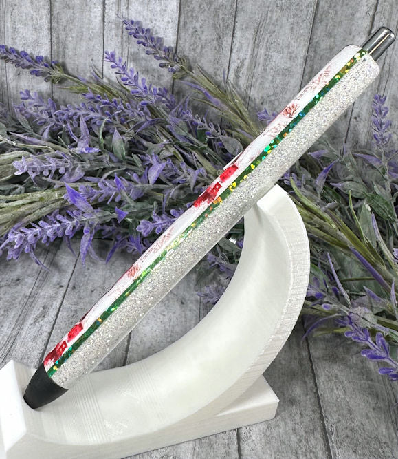 Handmade Merry Christmas Village glitter pen with free refill