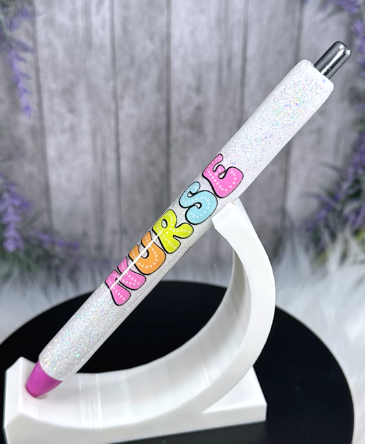 Handmade Nurse wit flowers glitter pen with free refill