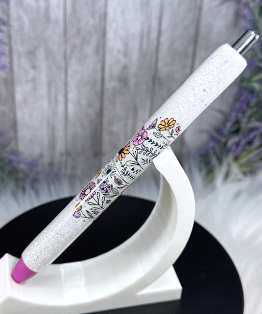 Handmade Nurse wit flowers glitter pen with free refill
