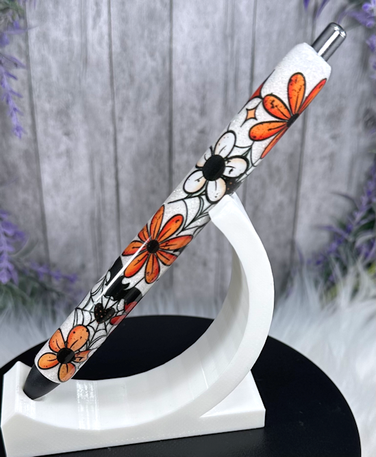 Handmade Halloween Flowers and Cobwebs glitter pen with free refill