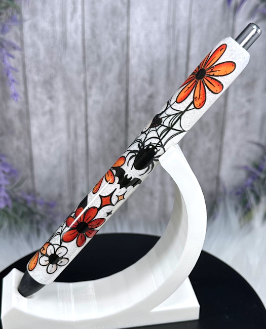 Handmade Halloween Flowers and Cobwebs glitter pen with free refill