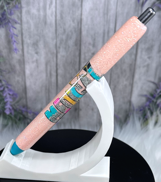 Handmade Medical Receptionist on peach glitter pen with free refill