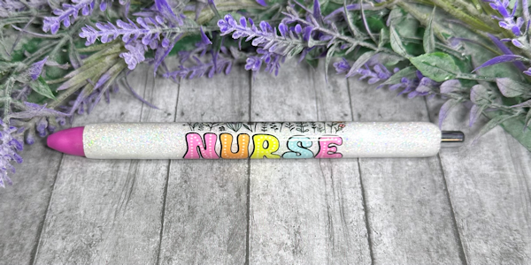 Handmade Nurse wit flowers glitter pen with free refill