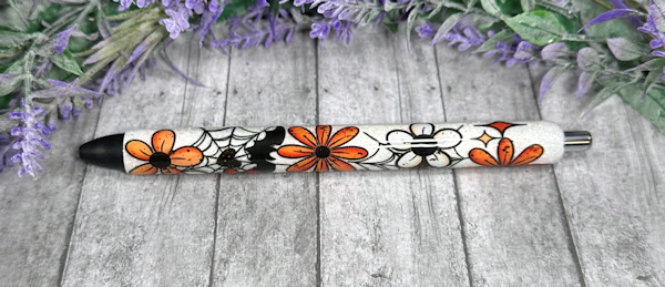 Handmade Halloween Flowers and Cobwebs glitter pen with free refill
