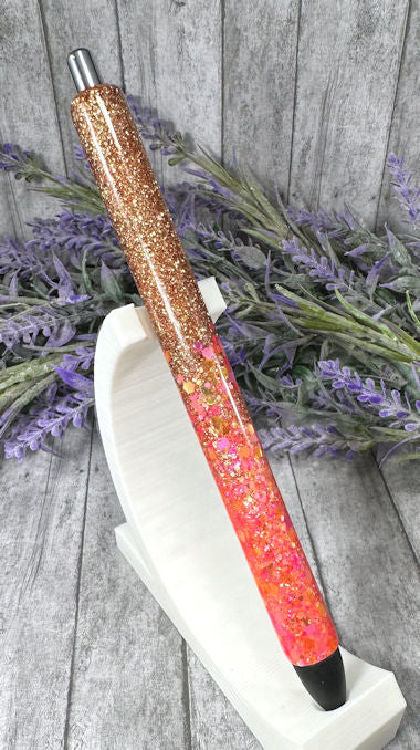 Handmade Ombre Orange and Rose Gold  glitter pen with free refill