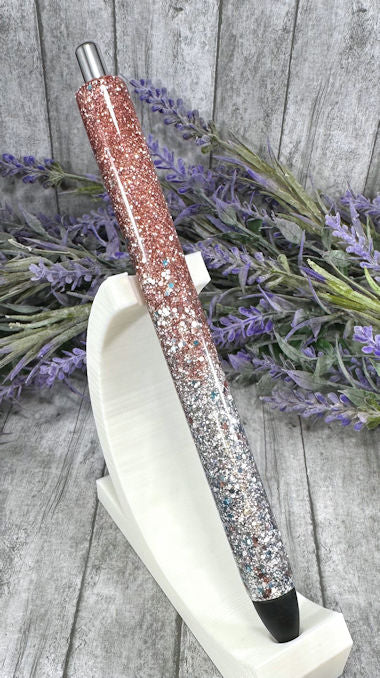 Handmade Ombre Rose Gold Silver Aqua fleck glitter pen with free refill