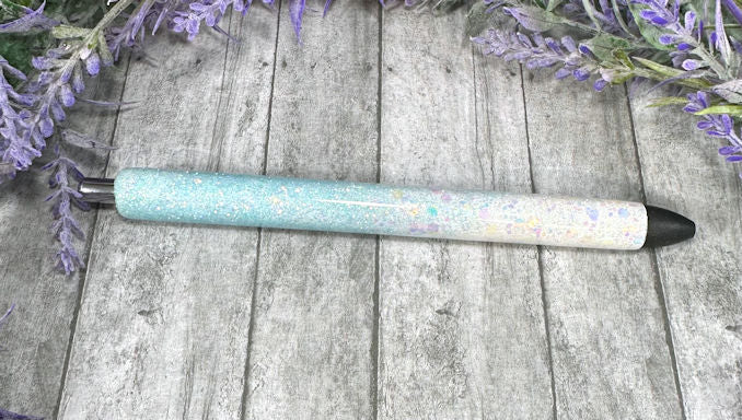 Handmade Ombre Light Blue and Holographic WHite  glitter pen with free refill