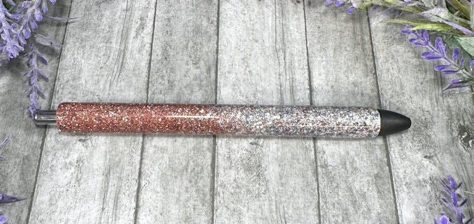 Handmade Ombre Rose Gold Silver Aqua fleck glitter pen with free refill