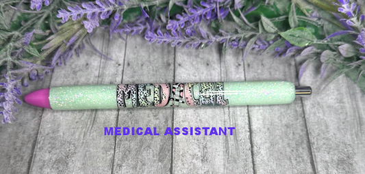 Handmade Medical Assistant on Green glitter pen with free refill