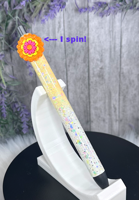 Handmade Spinning Orange Flower glitter pen with free refill