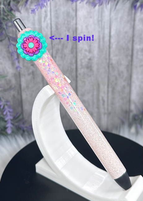 Handmade Spinning Turquoise Flower glitter pen with free refill