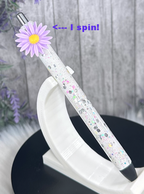Handmade Spinning Lavender Flower glitter pen with free refill