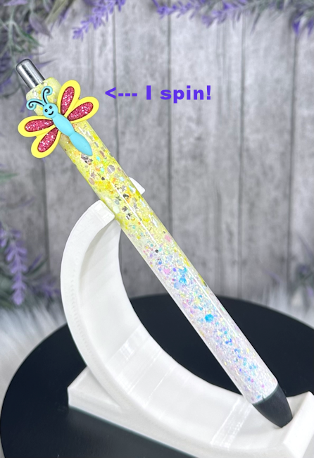 Handmade Spinning Dragonfly glitter pen with free refill