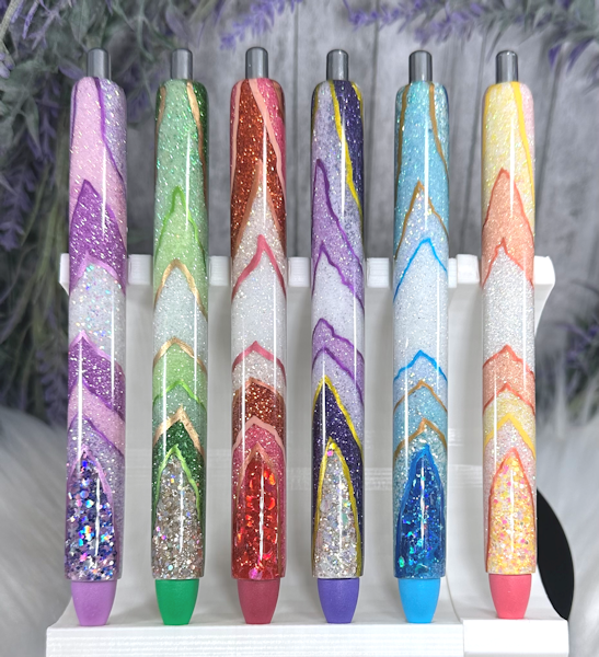 Handmade Pastel Oranges Geode design glitter pen with free refill