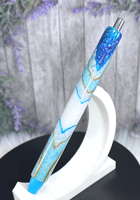 Handmade Blues Geode design glitter pen with free refill