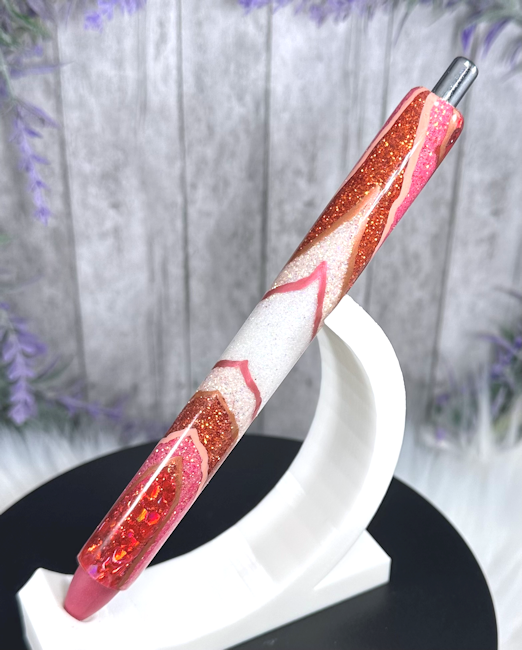 Handmade Reds Geode design glitter pen with free refill