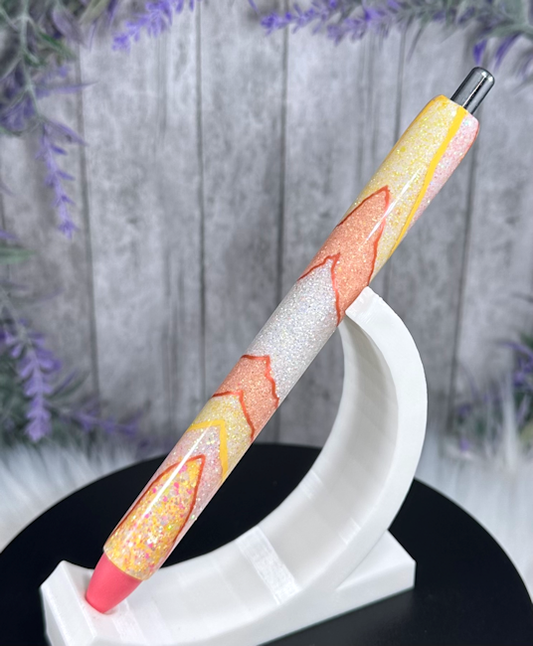 Handmade Pastel Oranges Geode design glitter pen with free refill