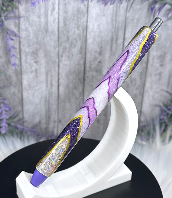 Handmade Purples Geode design glitter pen with free refill