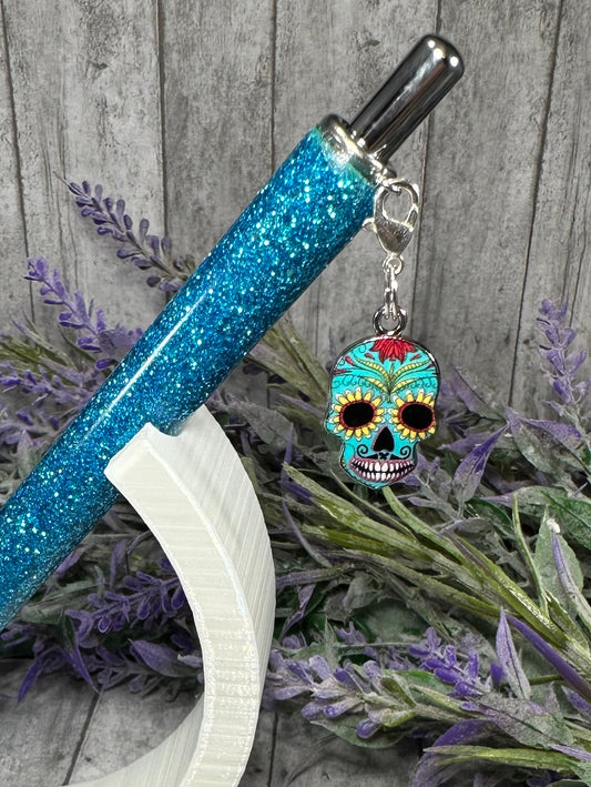 Handmade Sugar Skull dangle charm  glitter pen with free refill 1