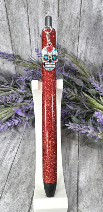 Handmade Sugar Skull dangle charm  glitter pen with free refill