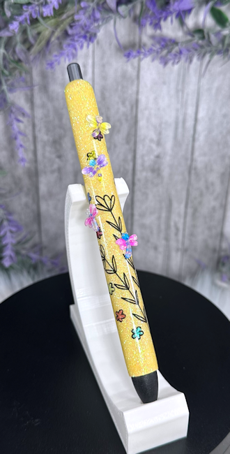 Handmade Miniature Dragonflies on yellow glitter pen with free refill