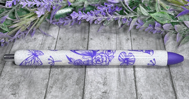 Handmade Purple Butterflies glitter pen with free refill