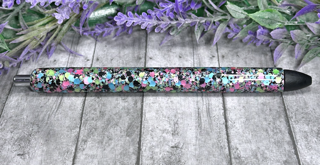 Handmade Black Multi Colored glitter pen with free refill