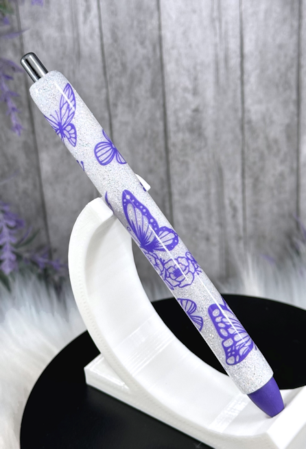Handmade Purple Butterflies glitter pen with free refill
