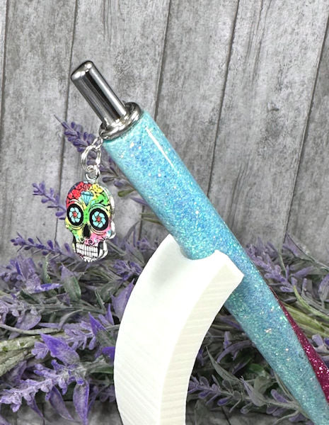 Handmade Sugar Skull dangle charm  glitter pen with free refill 8