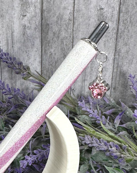 Handmade Pink  Dog Paw dangle charm  glitter pen with free refill