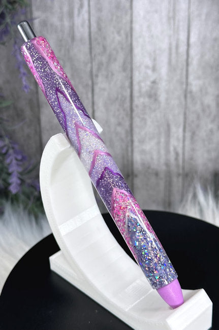 Handmade Purple and Orchid Geode design glitter pen with free refill