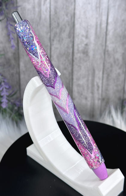 Handmade Purple and Orchid Geode design glitter pen with free refill
